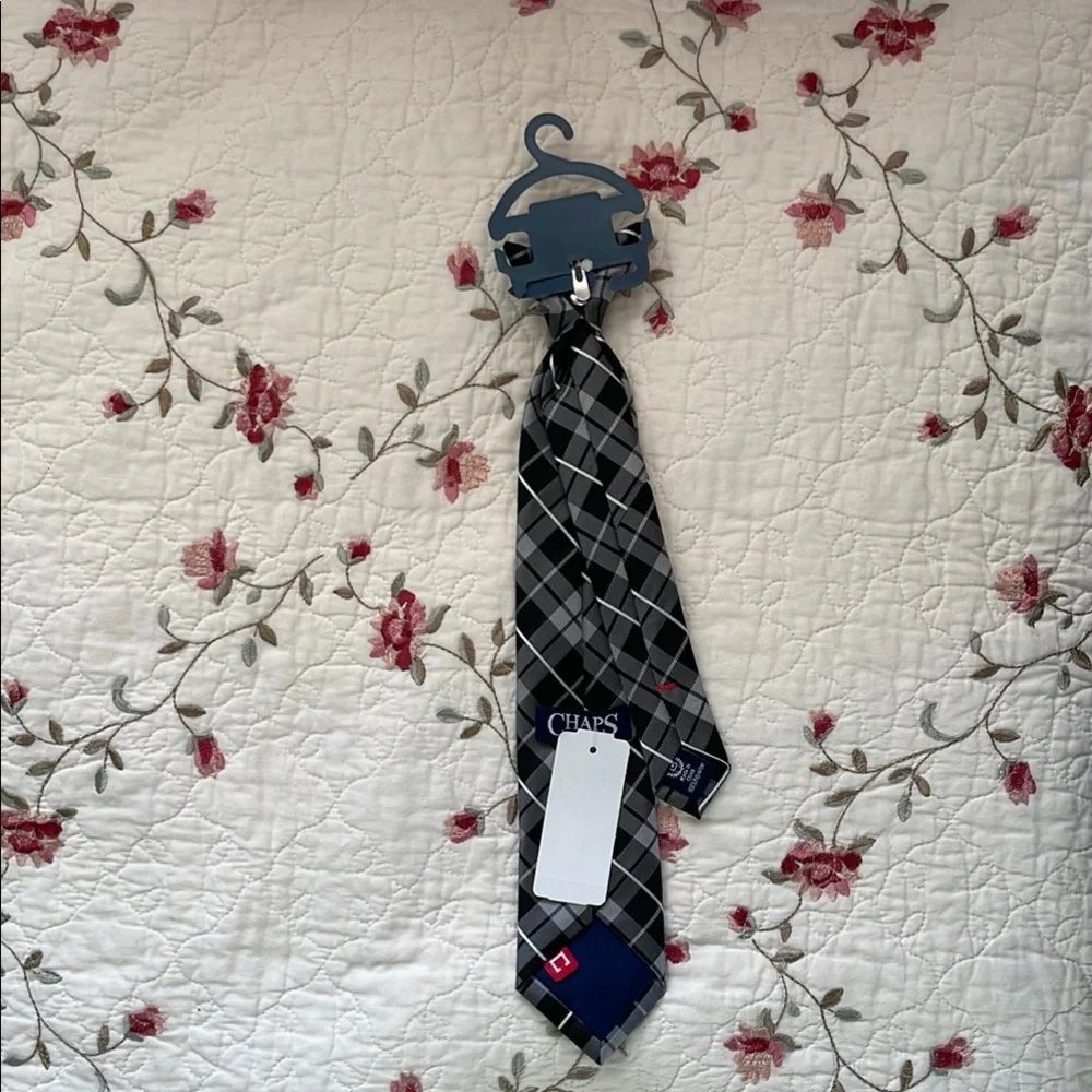 Chaps Black and Gray Plaid Necktie